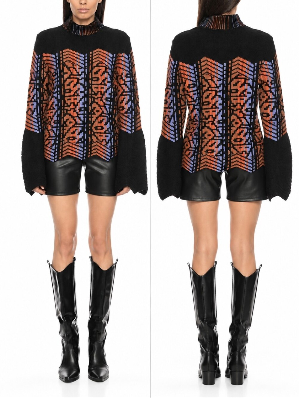 Peter Pilotto Intarsia Geometric Mockneck Sweater Wool Alpaca Cashmere Size M